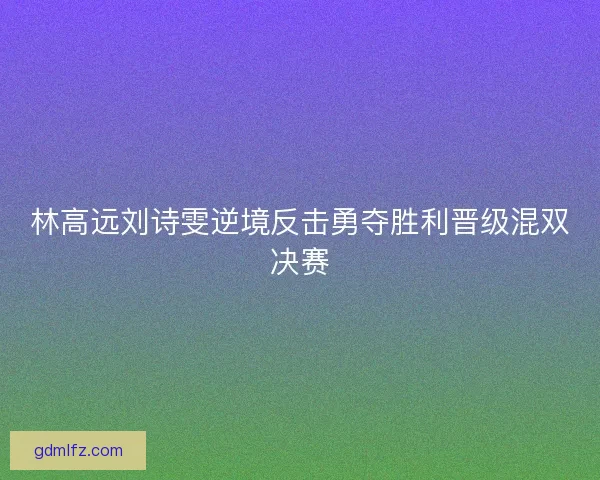 林高远刘诗雯逆境反击勇夺胜利晋级混双决赛